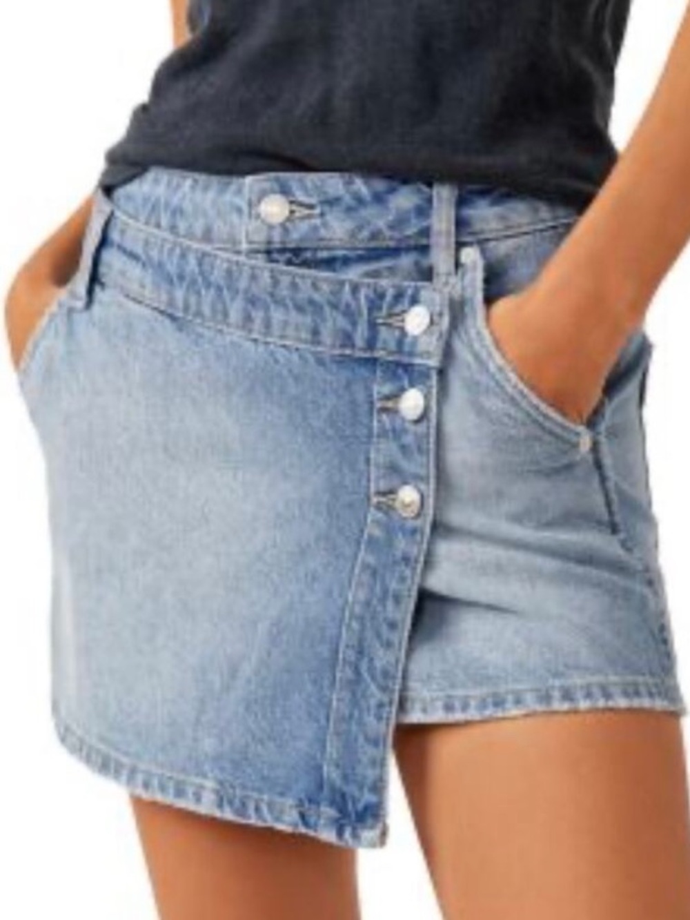 We The Free Wynne Light Denim Skirt Asymmetric Button Front  NWT Size 29